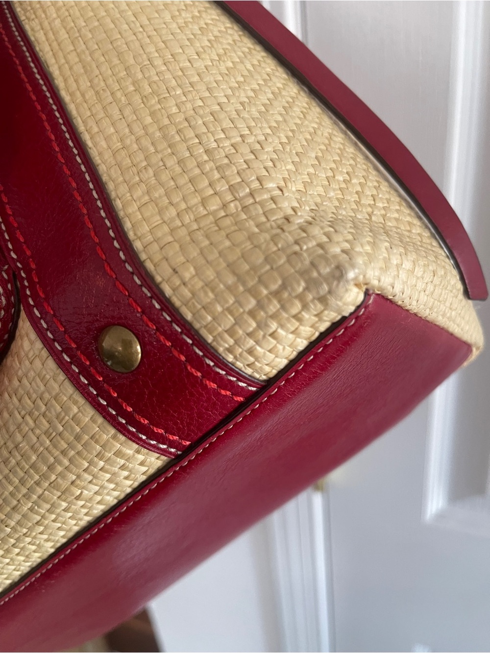 Beautiful ๐ป Coach Legacy M05K-113 Straw & Red Leather Buckle Tote Y2K 2005 - Picture 5 of 15